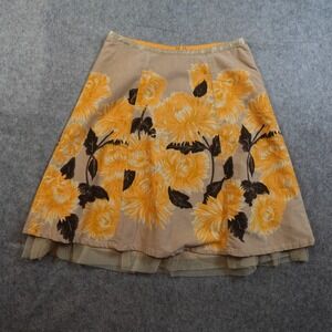 Vero Moda Skirt Womens EU 34 US Small Yellow Tan Floral Velvet Tulle Trim Knee